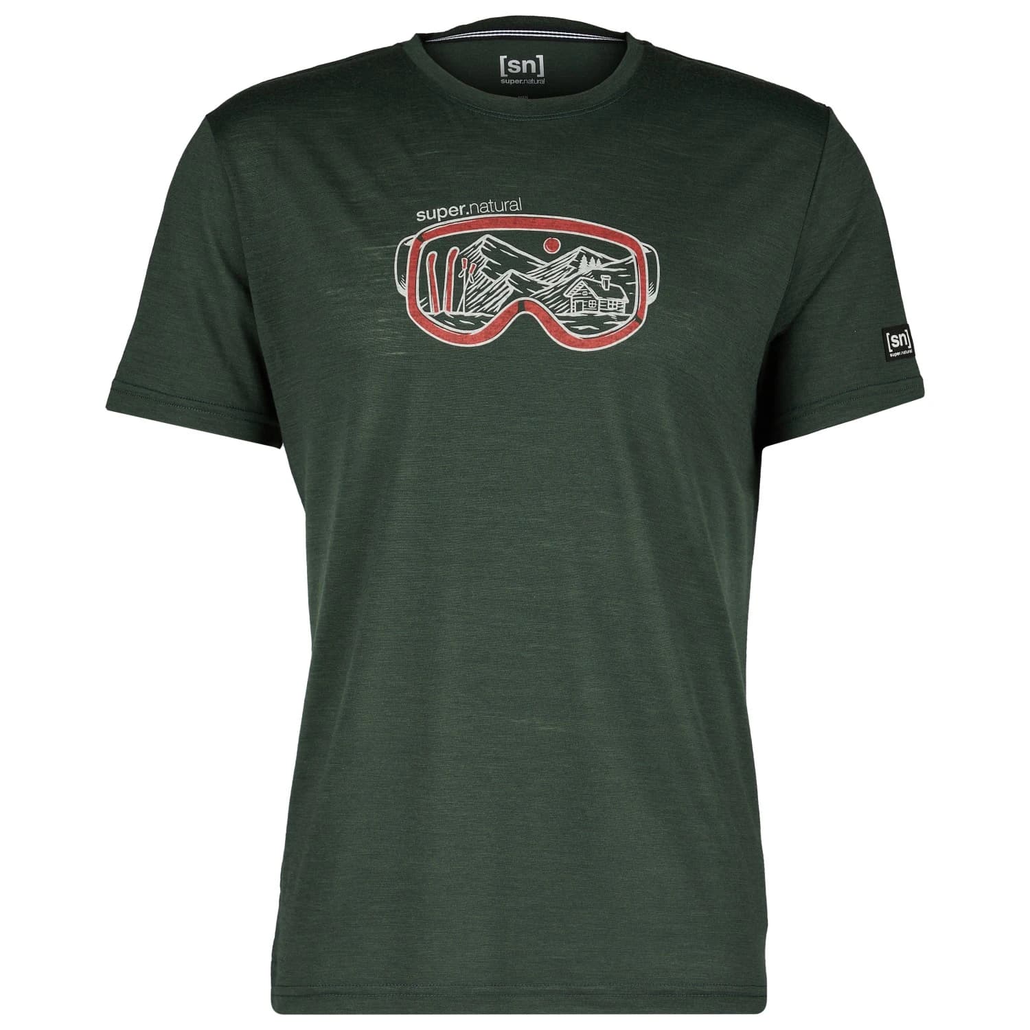 Мериносова блуза super.natural Goggle Tee Merino shirt - Deep Forest / Feather Grey / Aurora Red