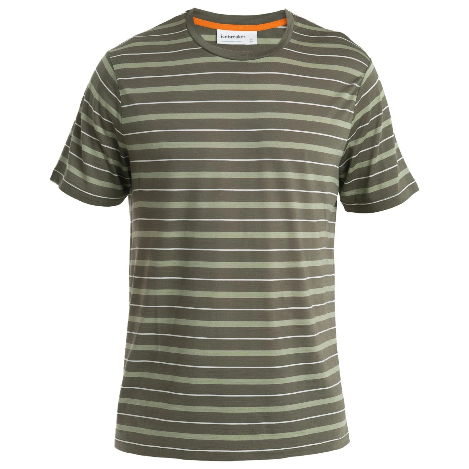 Мъжка мериносова блуза Icebreaker Wave S/S Tee Stripe Merino shirt - Loden / Lichen / Snow / S