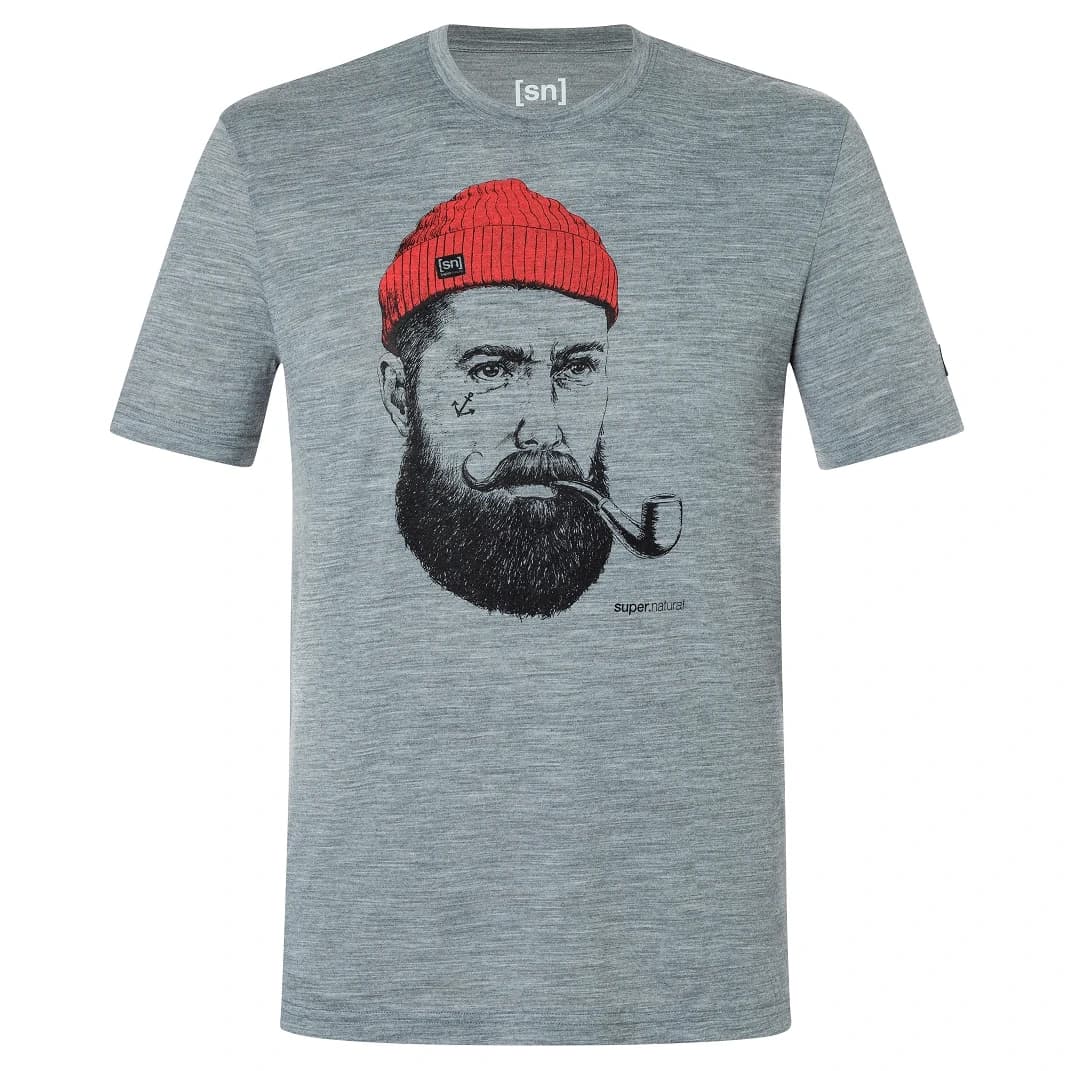 Мъжка мериносова блуза super.natural Sailor Tee Merino shirt - Cashmere Grey Melange / Jet Black / High Risk Red