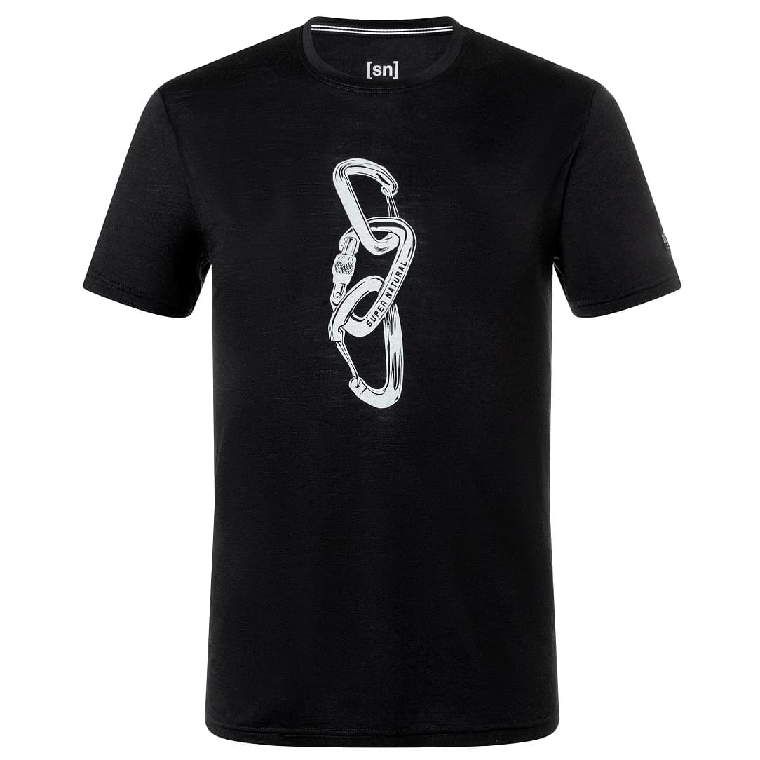 Мъжка мериносова блуза super.natural Carabineri Tee Merino shirt - Jet Black / Vapor Grey