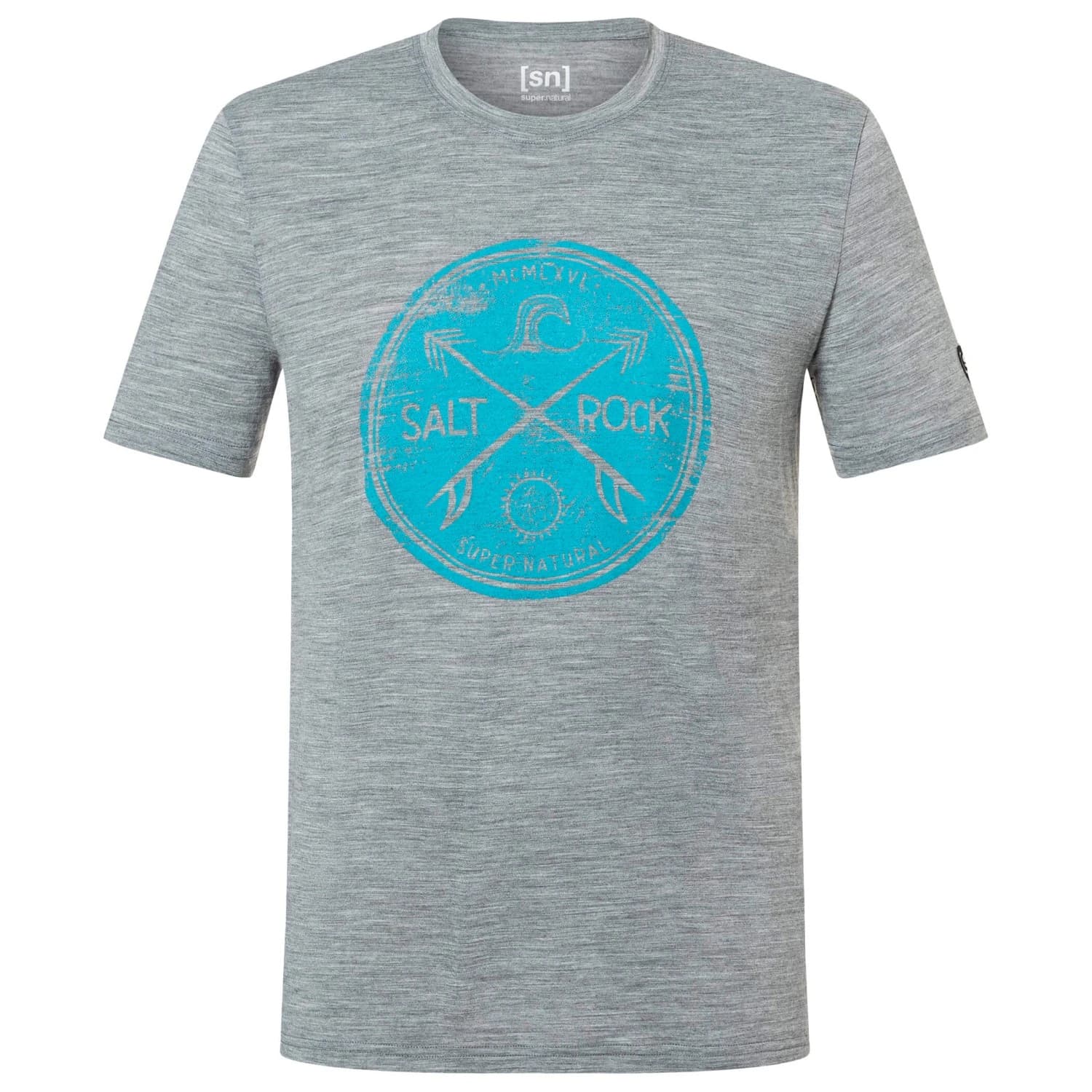 Мъжка мериносова блуза super.natural Salt & Rock Tee Merino shirt - Cashmere Grey Melange / Blue Heaven