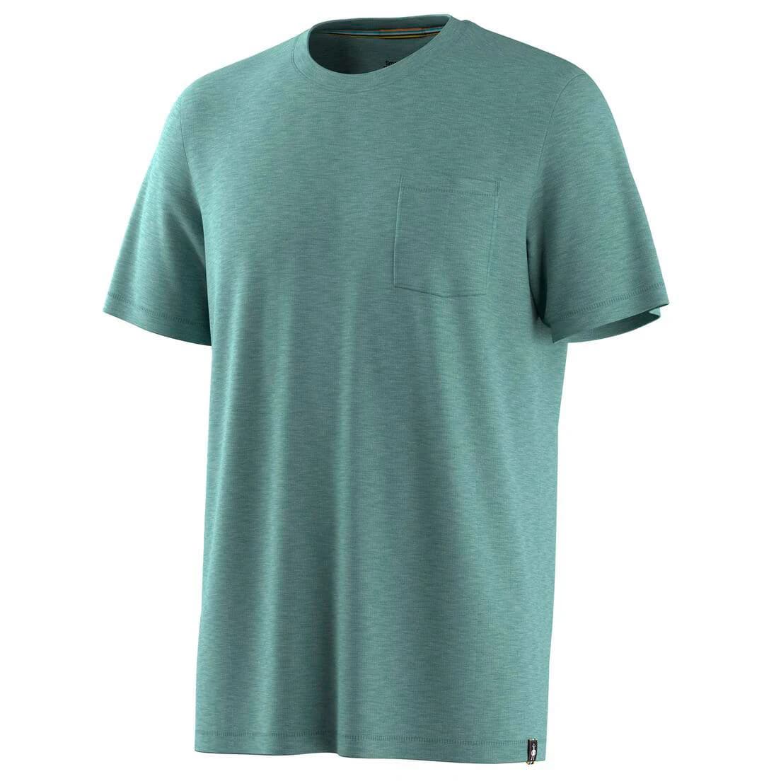 Мъжка мериносова блуза Smartwool Merino Hemp Blend S/S Pocket Tee Merino shirt - Dusty Teal Heather