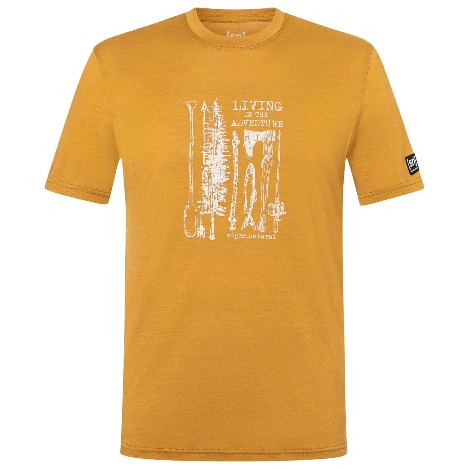 Мъжка мериносова блуза super.natural Fishing Adventure Tee Merino shirt - Dried Tobacco / White Stone