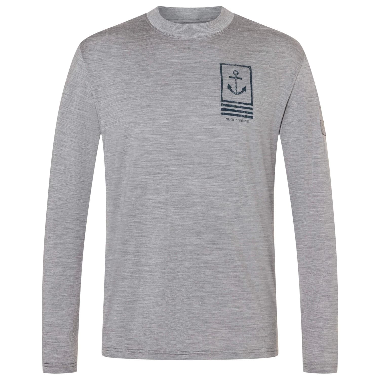 Мъжка мериносова блуза super.natural Lil Anchor Bio Jersey L/S Merino shirt - Cashmere Grey Melange / Blueberry