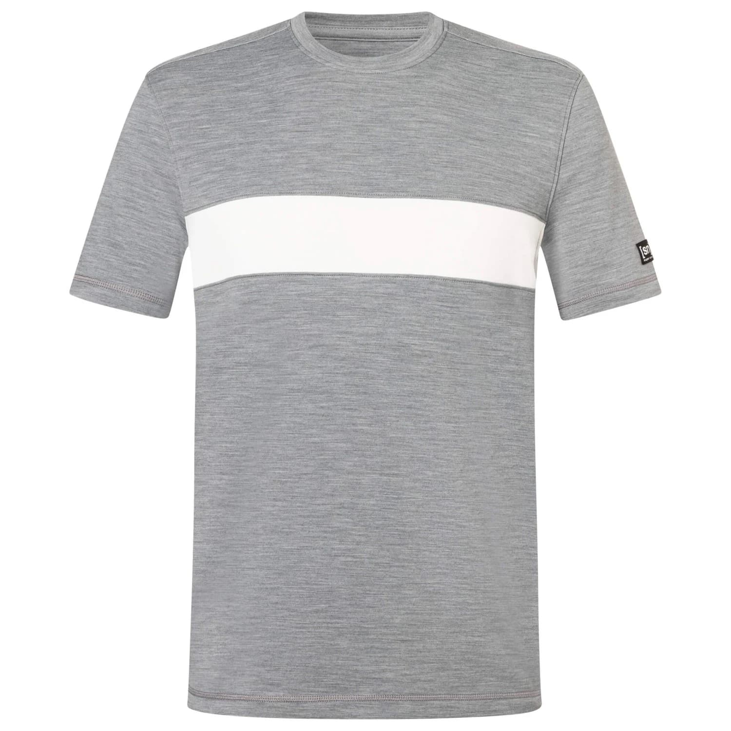 Мъжка мериносова блуза super.natural Montana Brush Tee Merino shirt - Cashmere Grey Melange / Fresh White