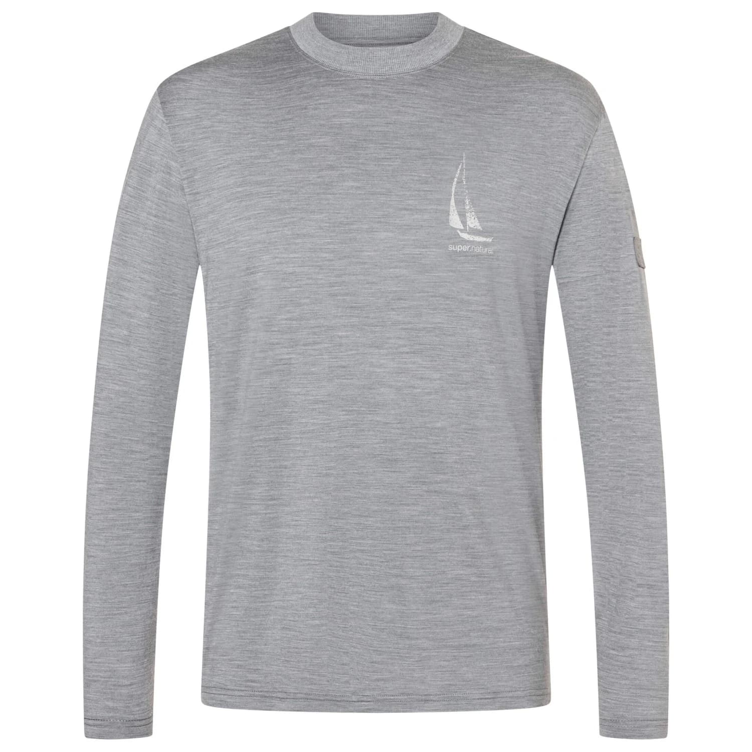Мъжка мериносова блуза super.natural Sailing Boat Bio Jersey L/S Merino shirt - Cashmere Grey Melange / White Stone