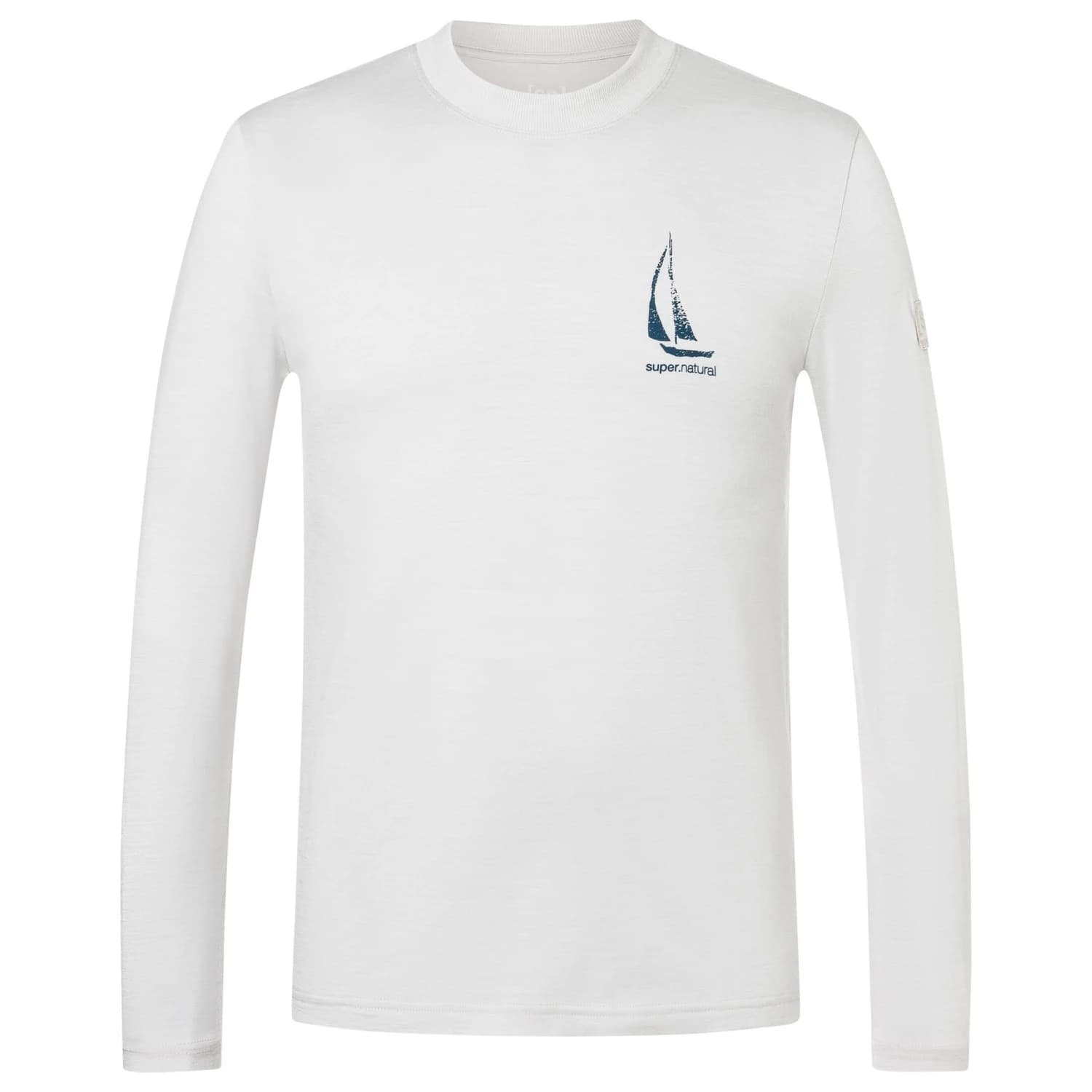 Мъжка мериносова блуза super.natural Sailing Boat Bio Jersey L/S Merino shirt - White Stone Melange / Ocean Blue