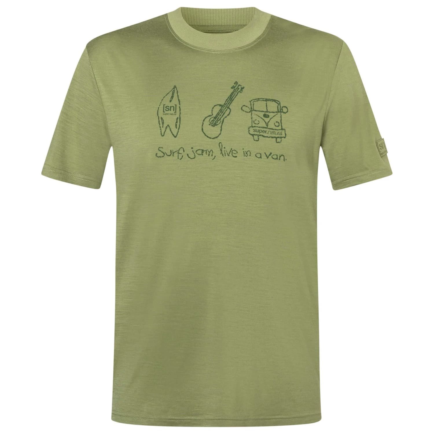 Мъжка мериносова блуза super.natural Van Life Bio Jersey Tee Merino shirt - Sage / Leaf Melange