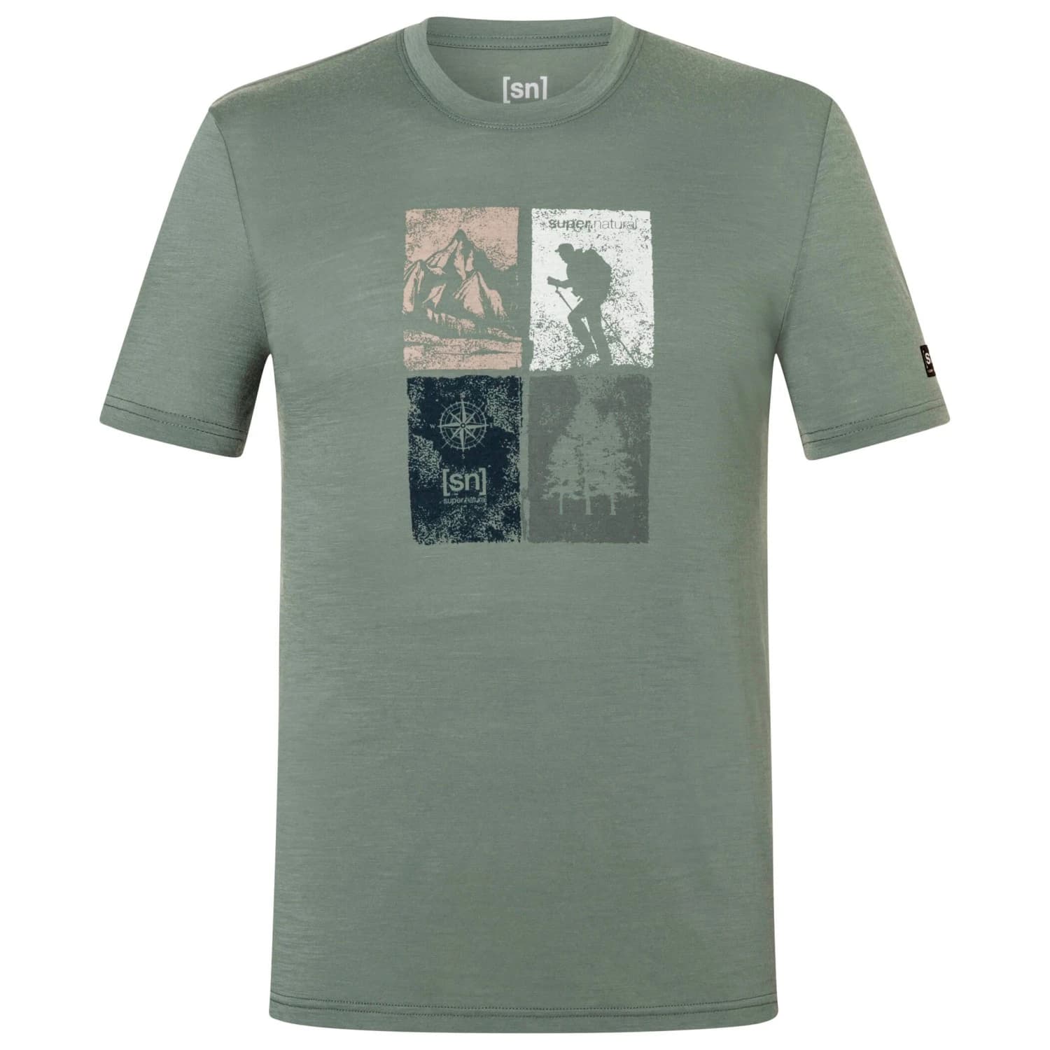 Мъжка мериносова блуза super.natural Go Hiking Tee Merino shirt - Eucalyptus / Various