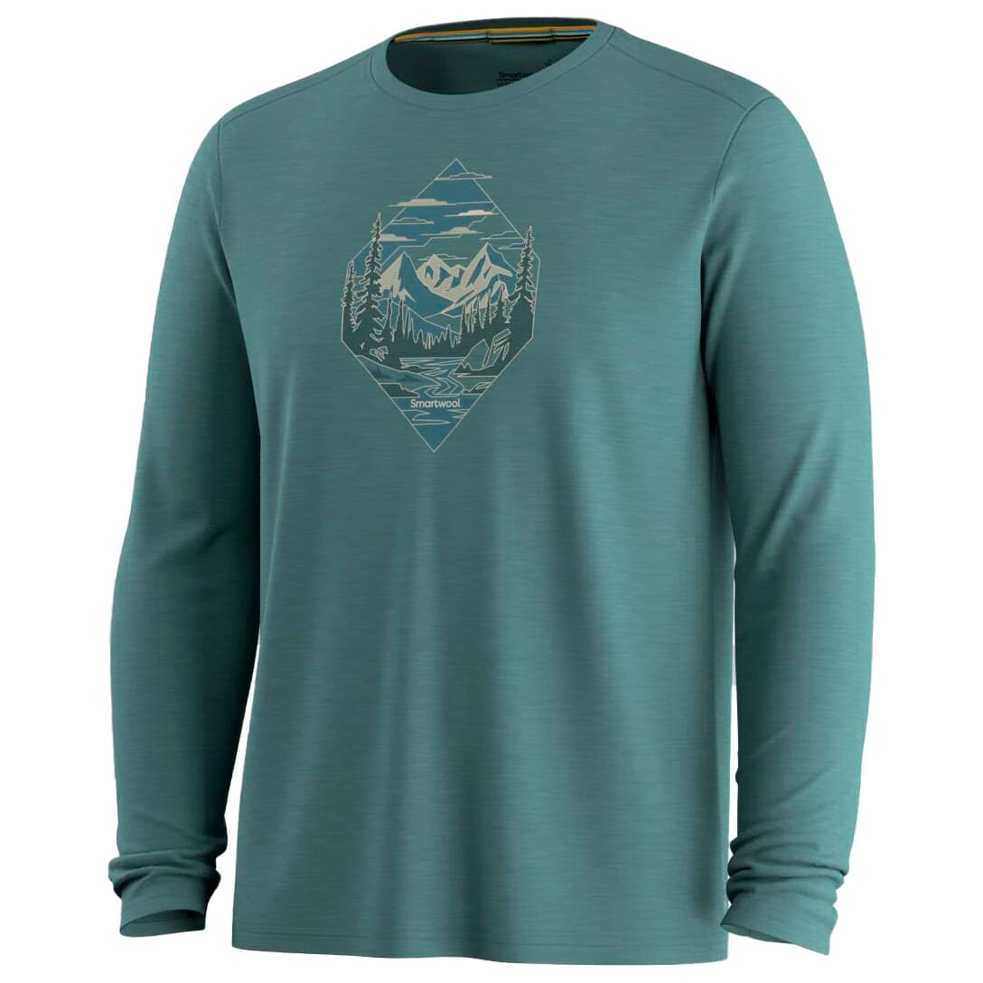 Мъжка мериносова блуза Smartwool Wander Valley Active Long Sleeve Graphic Tee Merino longsleeve - Dusty Teal