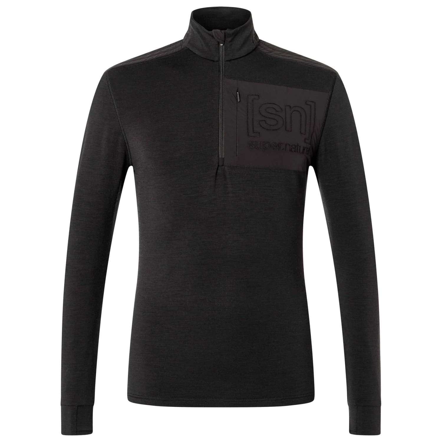 Блуза с дълъг ръкав super.natural Shoulder Guard 1/4 Zip Merino longsleeve - Jet Black