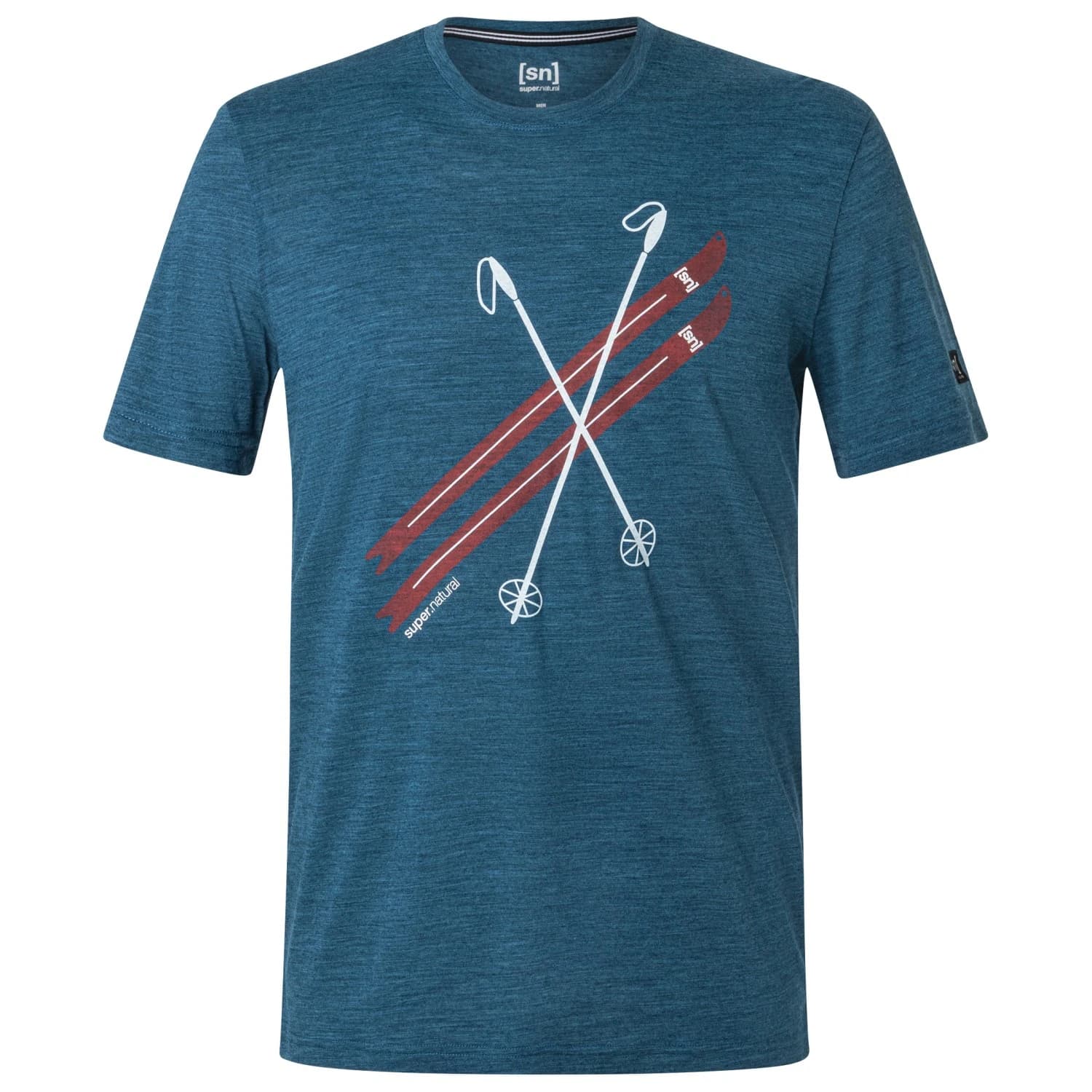 Мериносова блуза super.natural Kryssede Ski Tee Merino shirt - Deep Sea Melange / Fresh White / High Risk Red