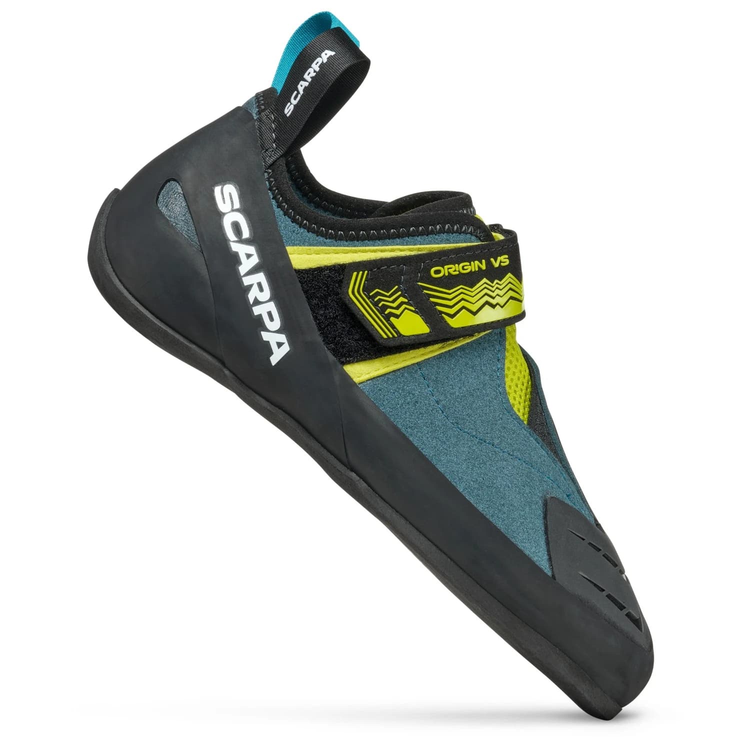 Обувки с велкро Scarpa Origin VS Climbing shoes - Petrol / Lime