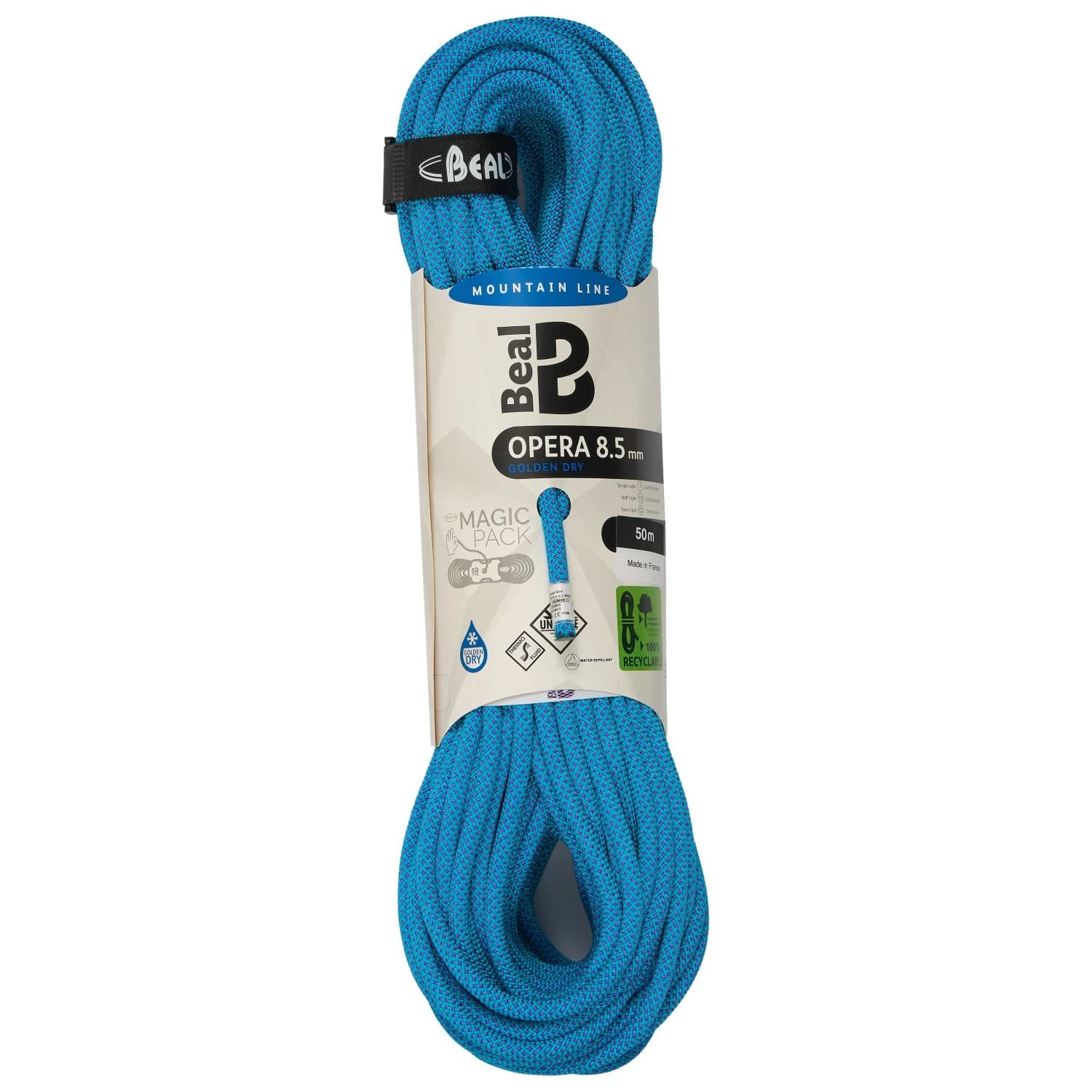 Единично въже Beal Opera 8.5 Golden Dry Single rope - Blue