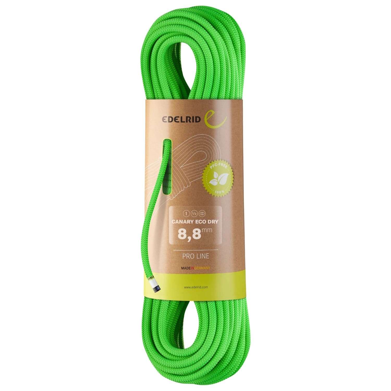 Единично въже Edelrid Canary Eco Dry 8,8 mm Single rope - Neon Green