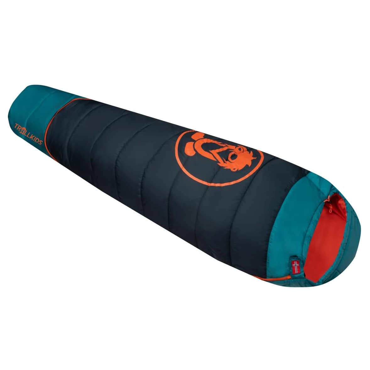 Детски спален чувал Trollkids Kid's Fjell Dreamer Extendable Kids' sleeping bag - Dark Navy / Dusky Turquoise / Glow Orange