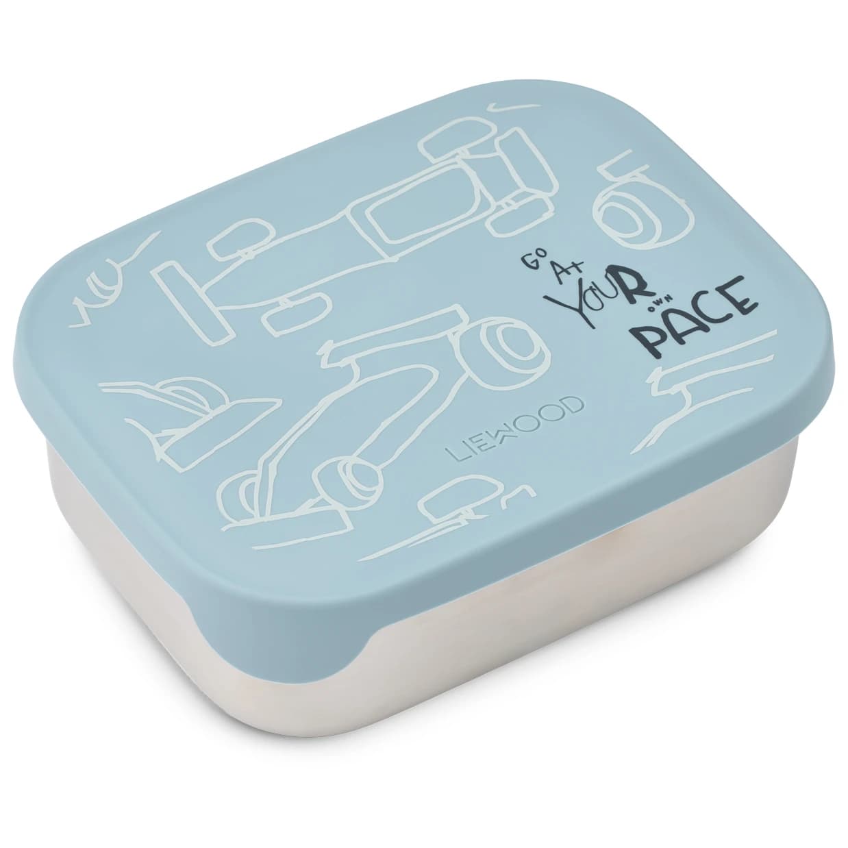 Детски контейнер за храна Liewood Kid's Arthur Printed Lunchbox Food storage - Race Cars / Beach Blue
