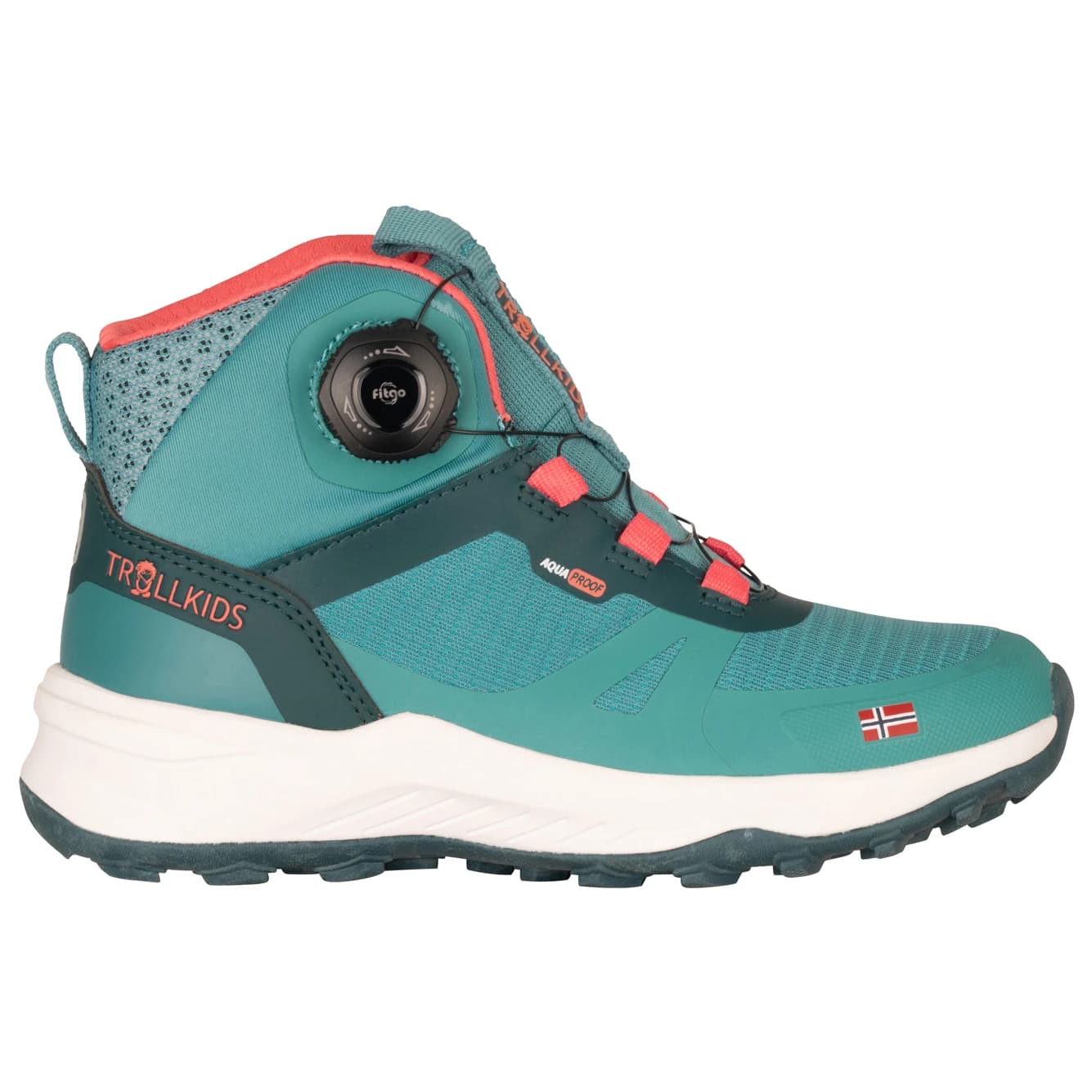 Детски туристически обувки Trollkids Kid's Trollfjord Hiker Mid XT Walking boots - Dusty Teal / Midnight Petrol / Coral Pink