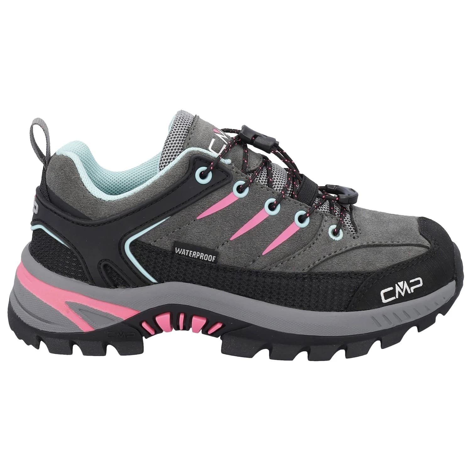 Детски мултиспорт обувки CMP Kid's Rigel 2.0 Low WP Trekking Shoes 3Q18244 Multisport shoes - Grey / Acquarius / Pink Fluo