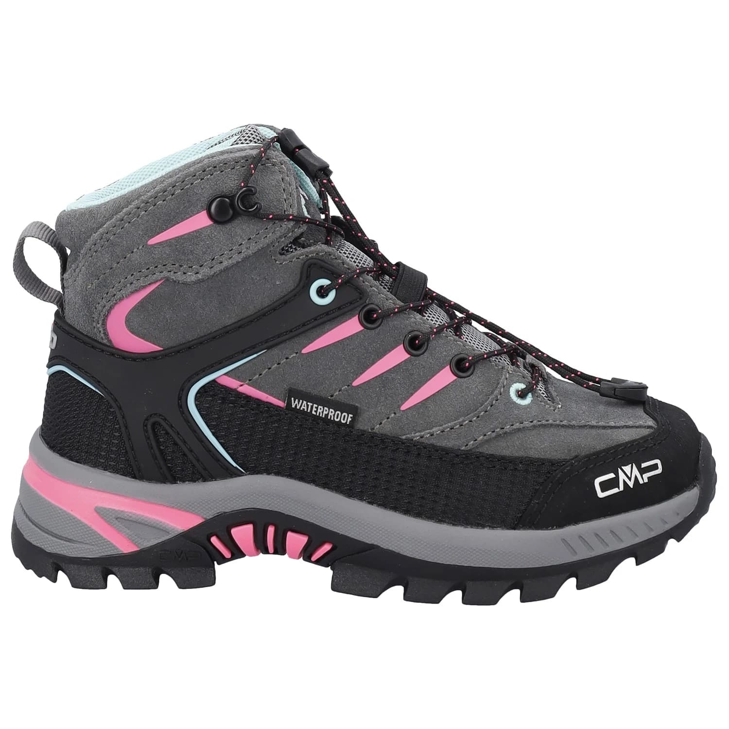Детски туристически обувки CMP Kid's Rigel 2.0 Mid WP Trekking Shoes 3Q19364 Walking boots - Grey / Acquarius / Pink Fluo