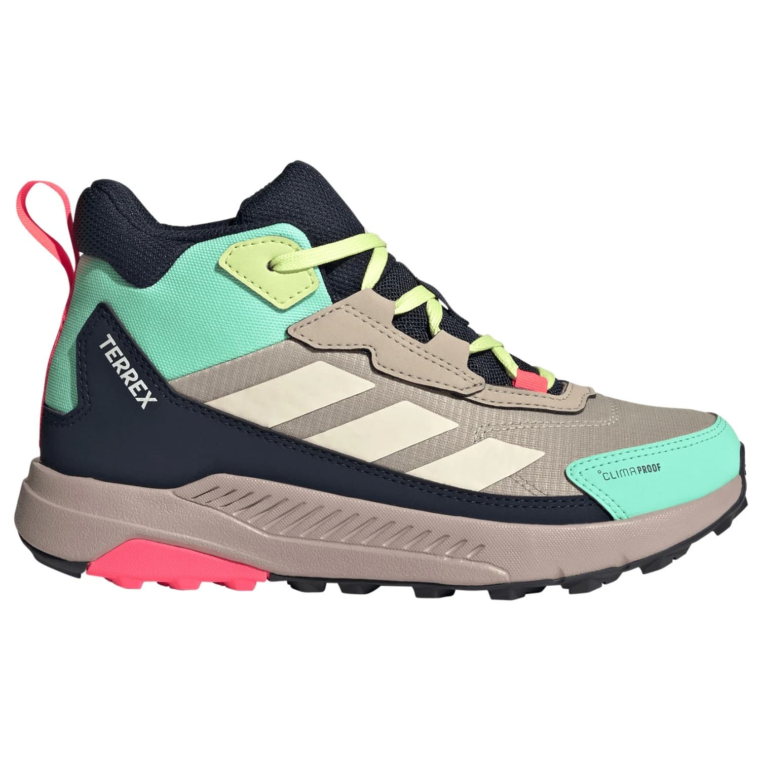 Детски туристически обувки adidas Terrex Kid's Anylander Mid ClimaProof Walking boots - Khaki Three / Wonder White / Legend Ink