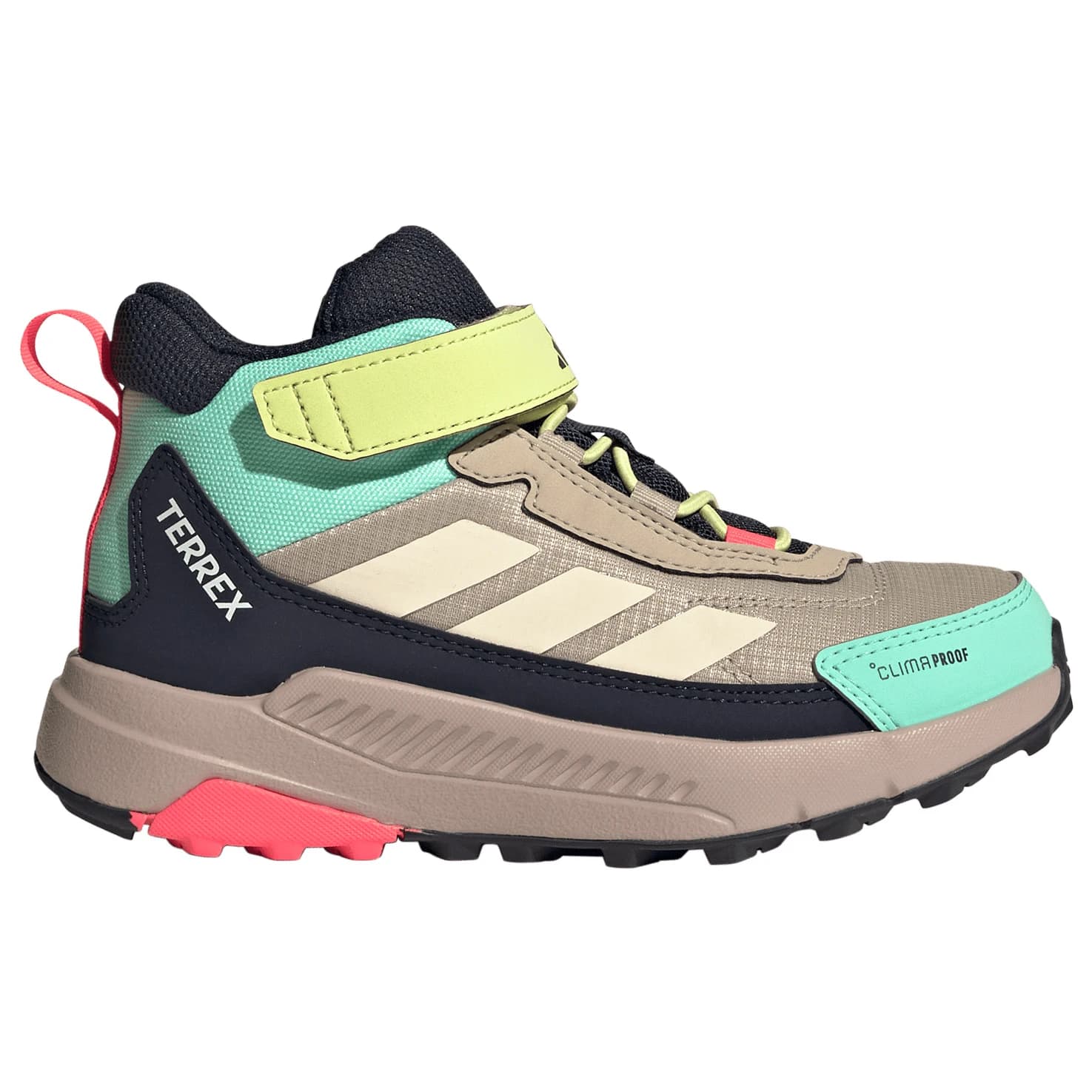 Детски туристически обувки adidas Terrex Kid's Anylander Mid ClimaProof CF Walking boots - Khaki Three / Wonder White / Legend Ink