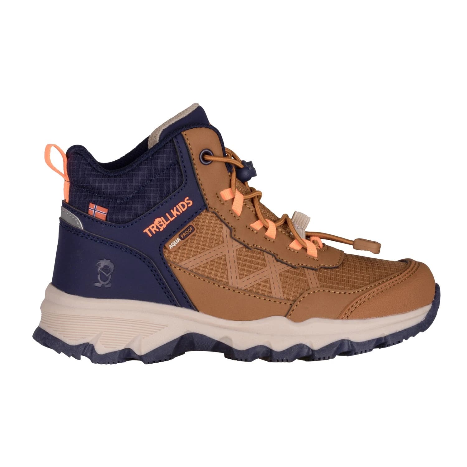 Детски туристически обувки Trollkids Kid's Trolltunga Hiker Mid XT Walking boots - Teak Brown / Navy / Vivid Orange / Sandstone