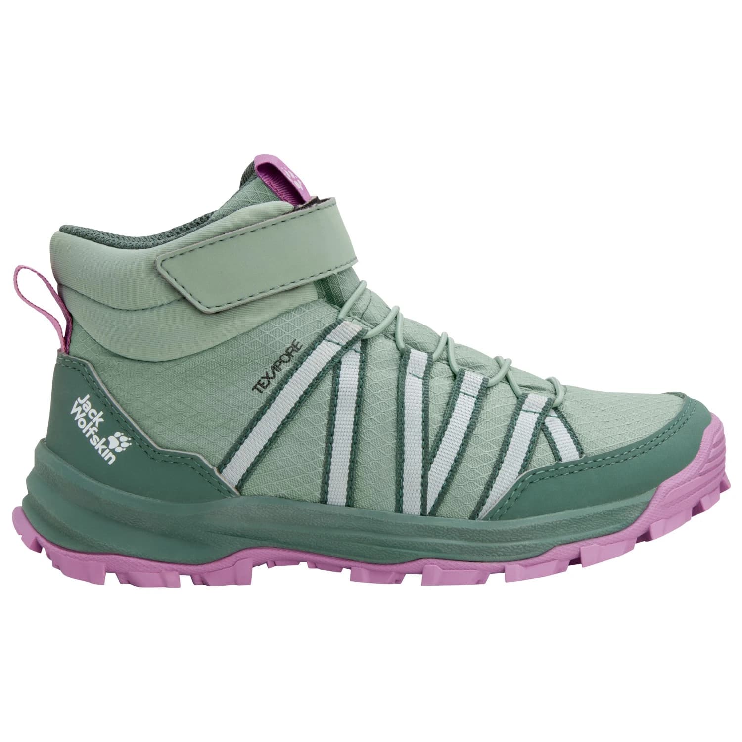 Детски туристически обувки Jack Wolfskin Kid's Wild Hike Texapore Mid VC Walking boots - Green Zinnia