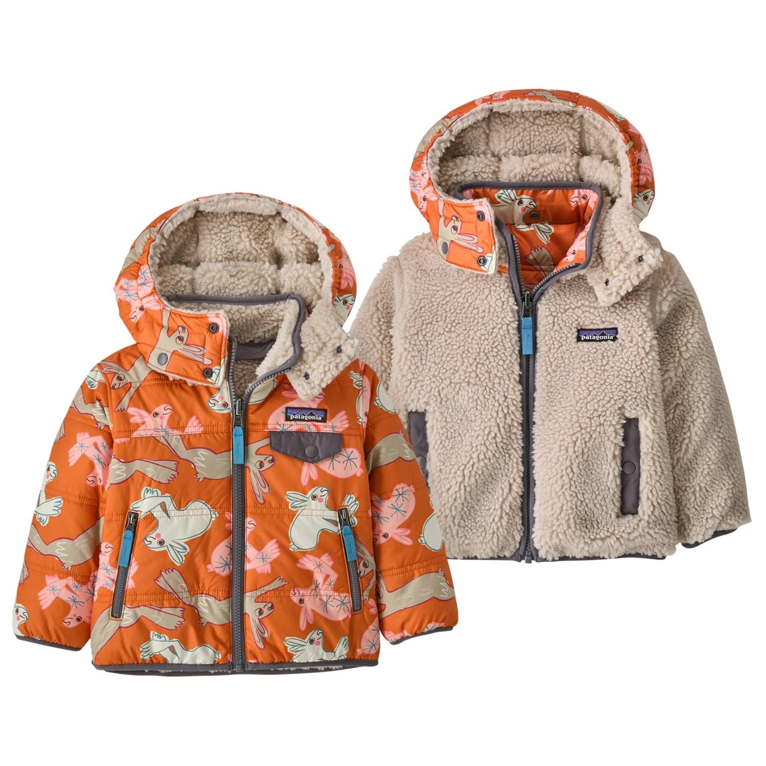 Зимно яке Patagonia Baby Reversible Tribbles Hoody Winter jacket - Bunny Life: Marigold