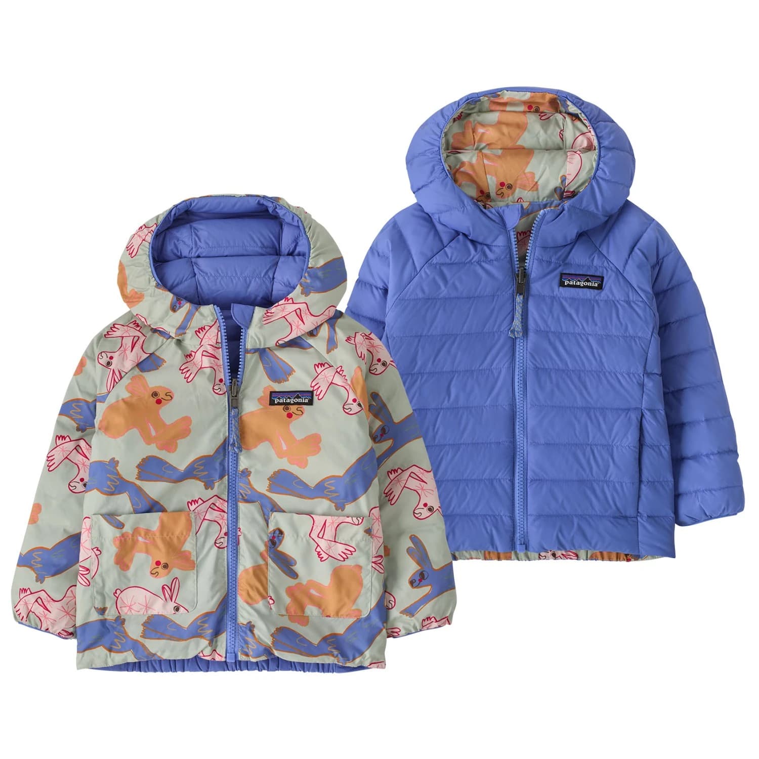 Пухено яке Patagonia Baby Reversible Down Sweater Hoody Down jacket - Bunny Life: Flurry Green