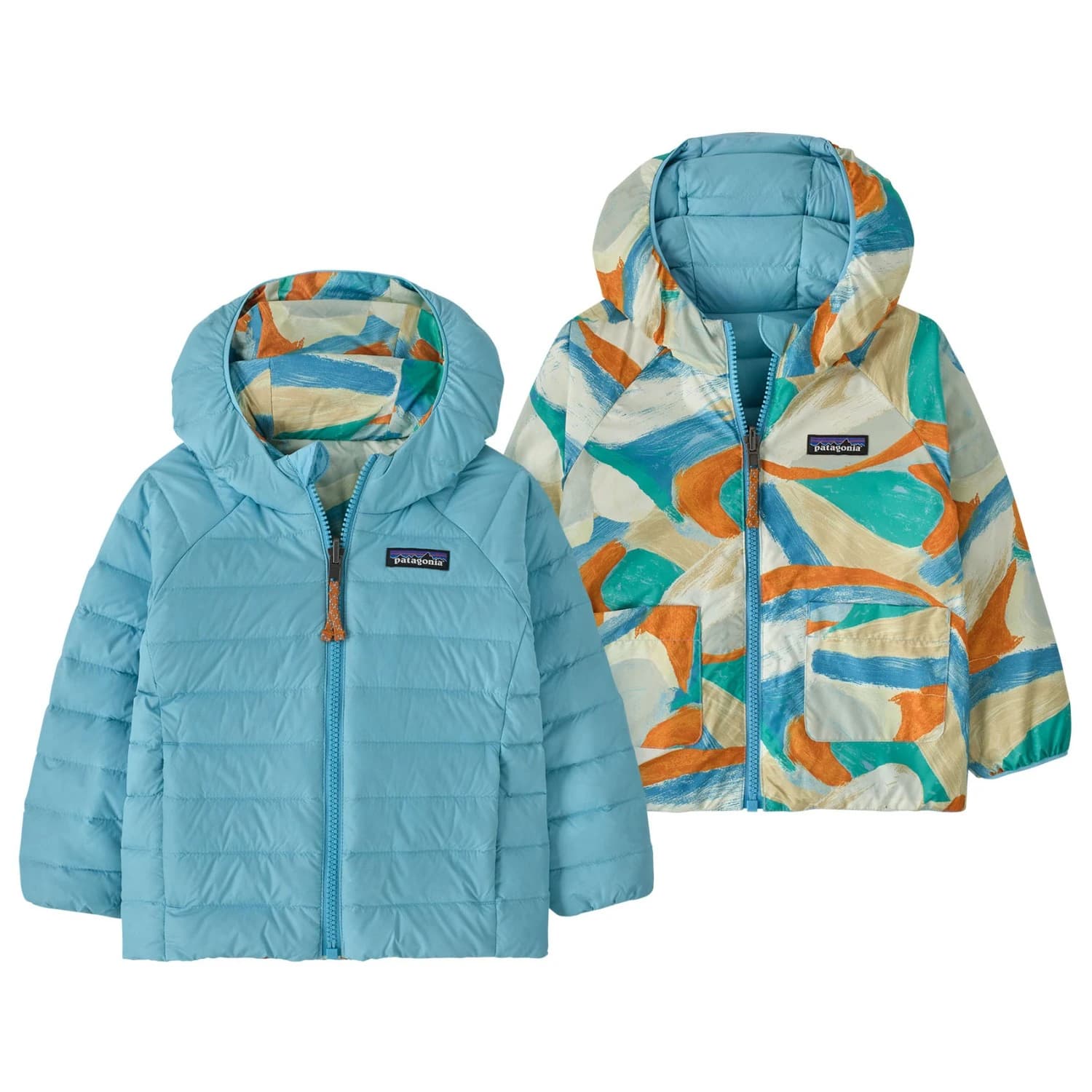Пухено яке Patagonia Baby Reversible Down Sweater Hoody Down jacket - Smudge: Rutabaga White