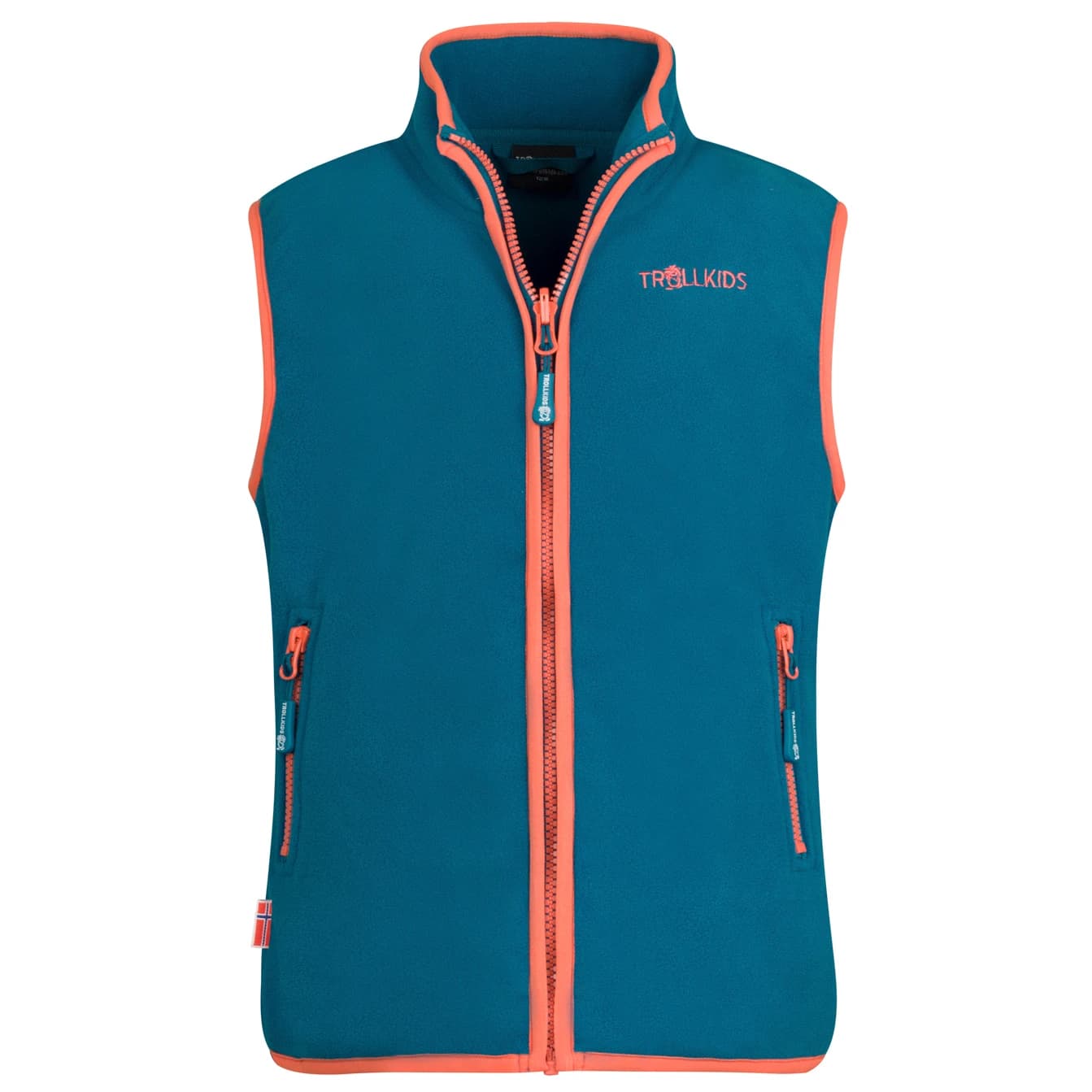 Детски поларен елек Trollkids Kid's Arendal Vest Fleece vest - Atlantic Blue / Glow Orange