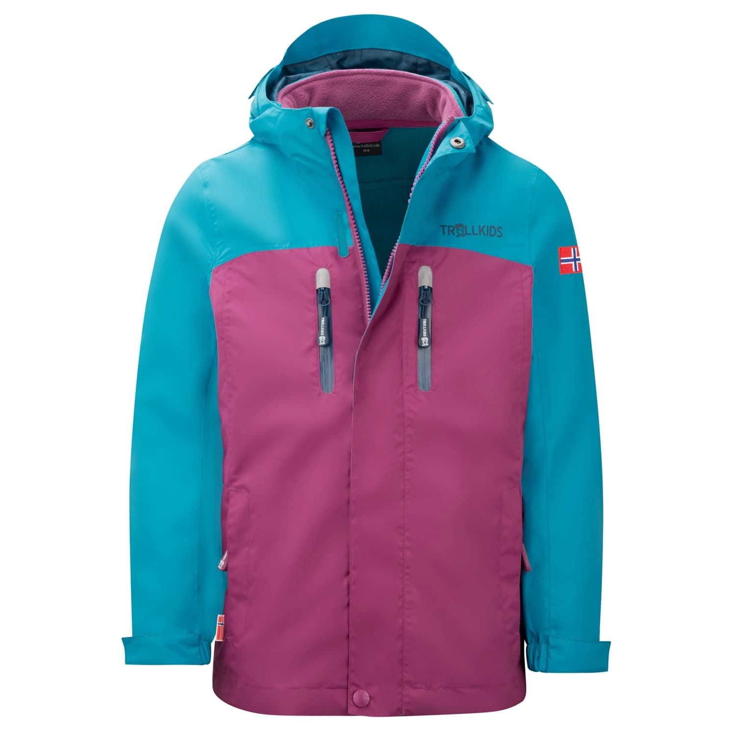 Детско 3-в-1 яке Trollkids Girl's Bryggen 3in1 Jacket 3-in-1 jacket - Bright Berry / Dark Turquoise / Madeira Blue