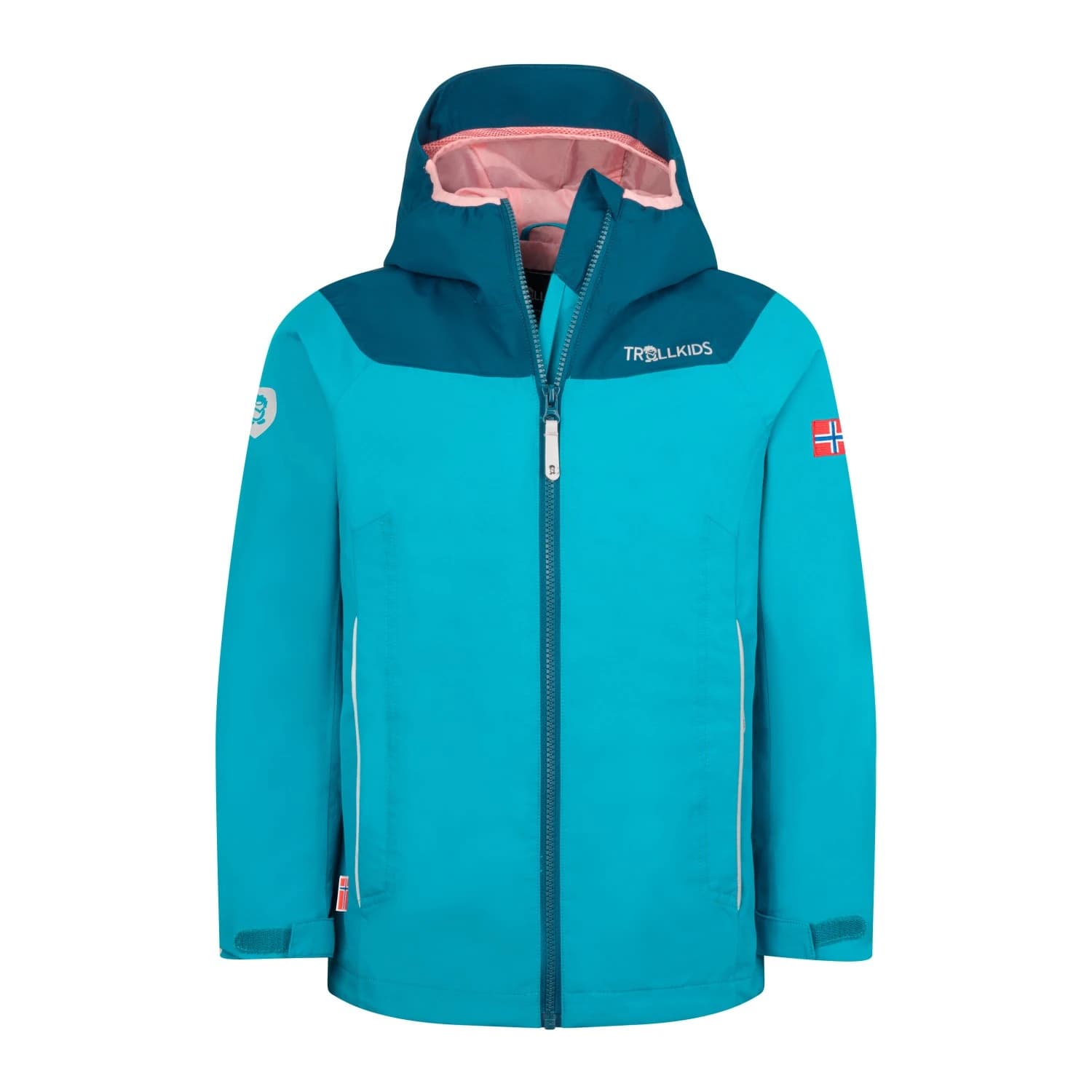 Детско водоустойчиво яке Trollkids Girls Bergen Jacket Waterproof jacket - Aqua Haze / Harbor Blue / Mellow Peach
