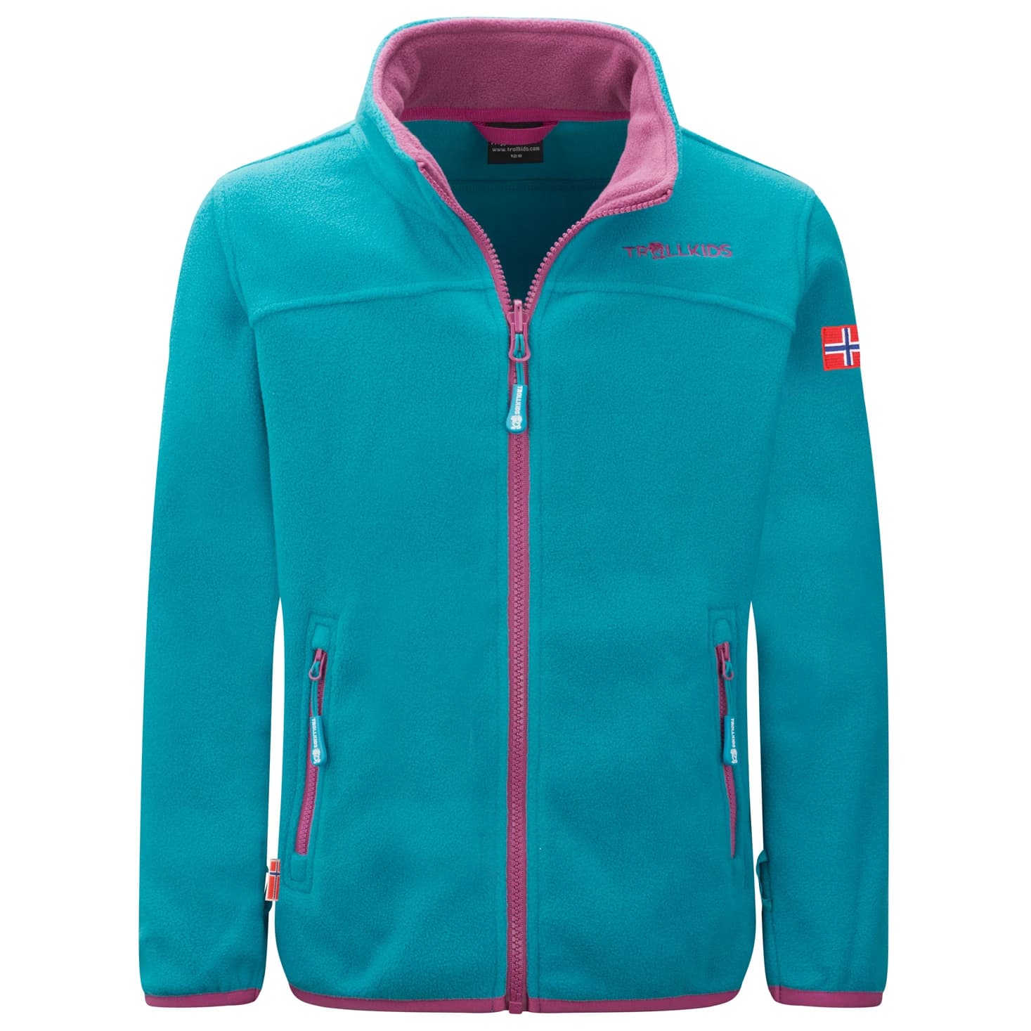 Детско поларено яке Trollkids Girls Oppdal Jacket XT Fleece jacket - Dark Turquoise / Bright Berry