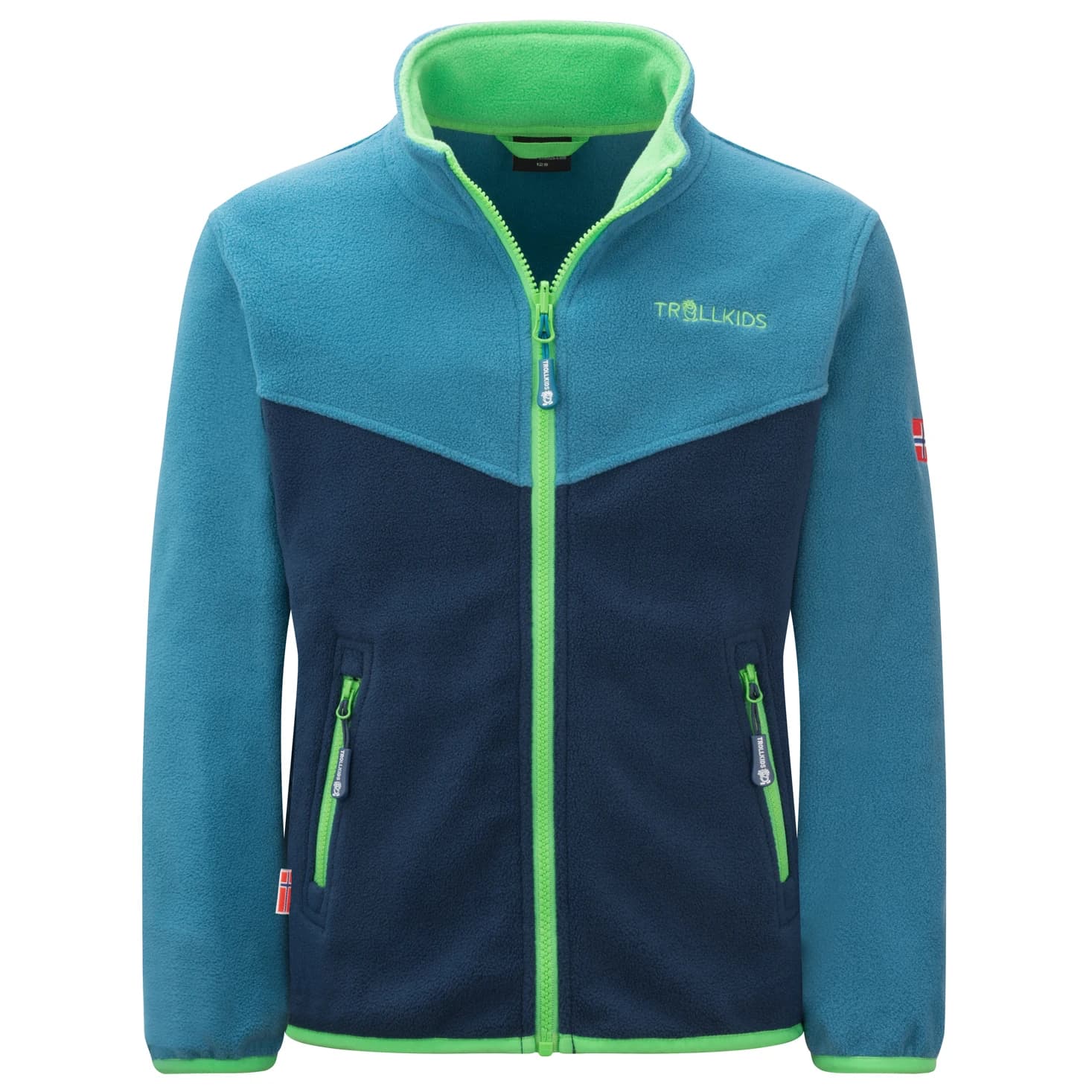 Детско поларено яке Trollkids Kids Oppdal Jacket XT Fleece jacket - Fresh Green / Mystic Blue / Dark Marine