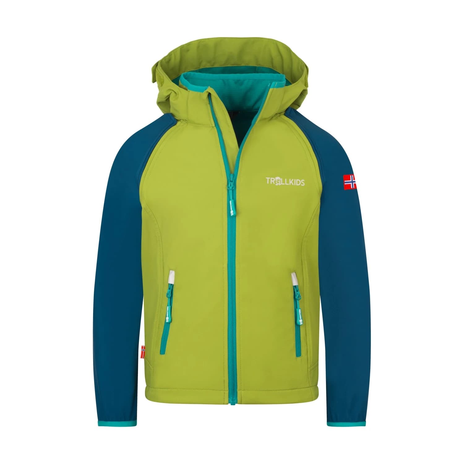 Детско софтшел яке Trollkids Kids Rondane Zip Off Jacket XT Softshell jacket - Pear Green / Madeira Blue / Sea Green