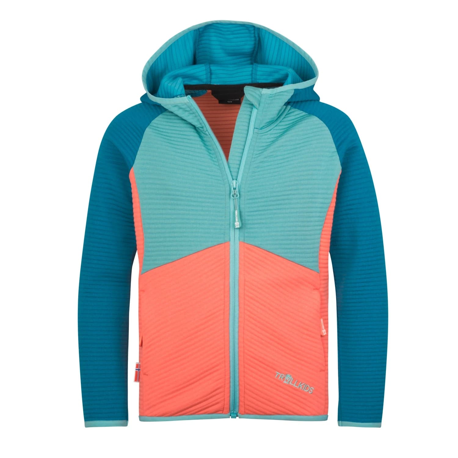 Детско поларено яке Trollkids Girl's Sogndal Jacket Fleece jacket - Mellow Peach / Harbor Blue / Aqua Haze
