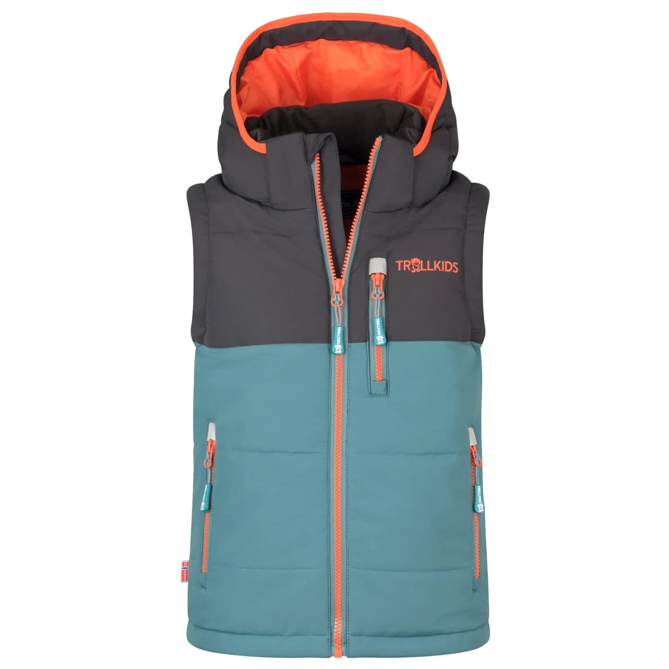 Детски синтетичен елек Trollkids Kid's Narvik Vest XT Synthetic vest - Stormy Blue / Black / Flame Orange