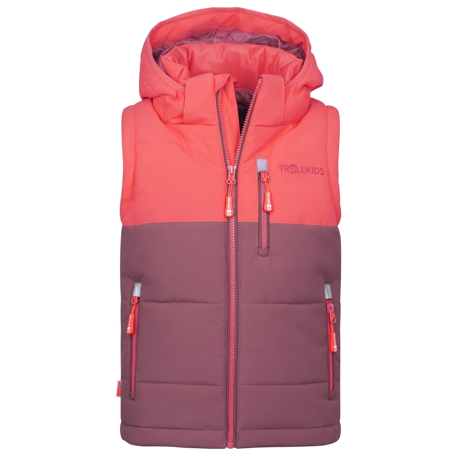 Детски синтетичен елек Trollkids Kid's Narvik Vest XT Synthetic vest - Pink Salmon / Frozen Berry