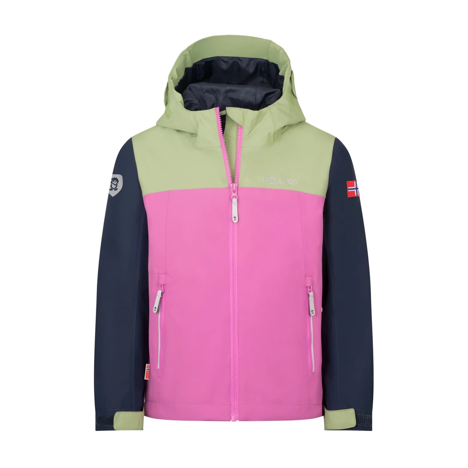 Детско водоустойчиво яке Trollkids Kid's Telemark Jacket Waterproof jacket - Pistachio Green / Mallow Pink / Navy