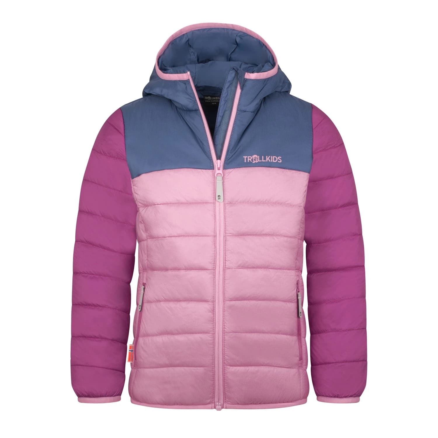 Детско синтетично яке Trollkids Girl's Eikefjord Jacket Synthetic jacket - Lotus Blue / Wild Rose / Mallow Pink
