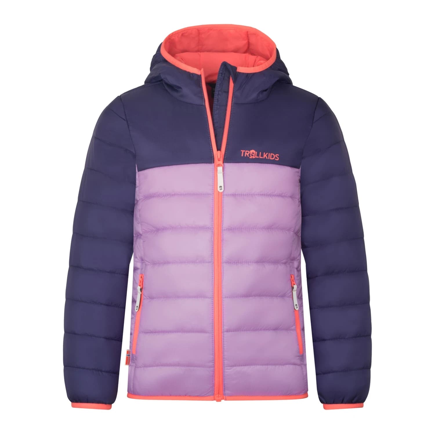 Детско синтетично яке Trollkids Girl's Eikefjord Jacket Synthetic jacket - Light Violet / Deep Violet / Coral Pink
