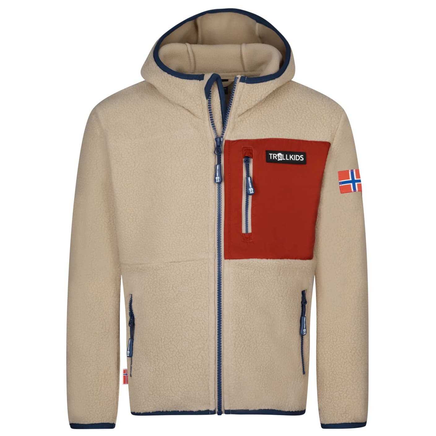 Детско поларено яке Trollkids Kid's Aurlandsfjord Jacket Fleece jacket - Desert / Mystic Blue / Red Clay