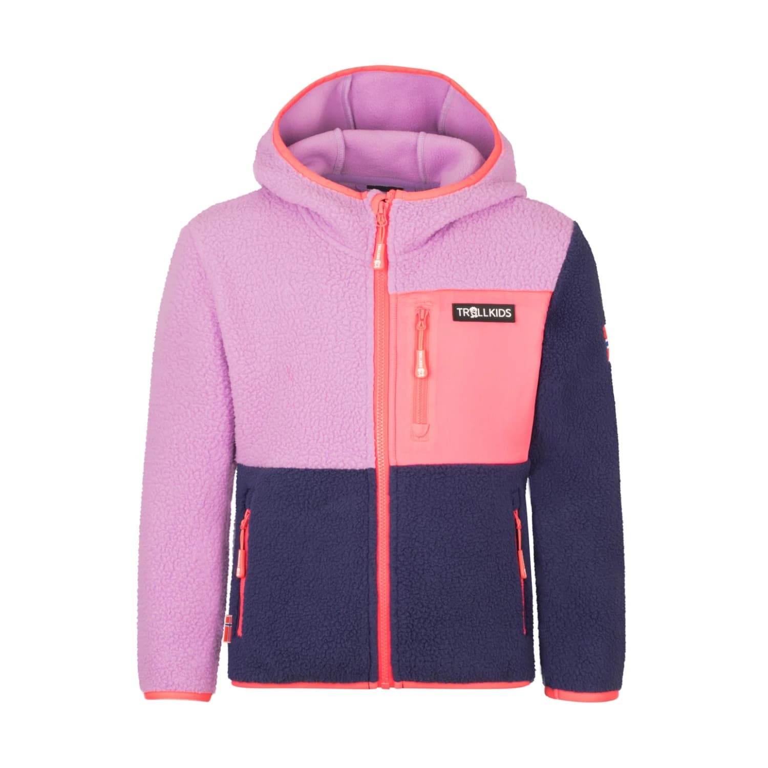 Детско поларено яке Trollkids Kid's Aurlandsfjord Jacket Fleece jacket - Light Violet / Deep Violet / Coral Pink