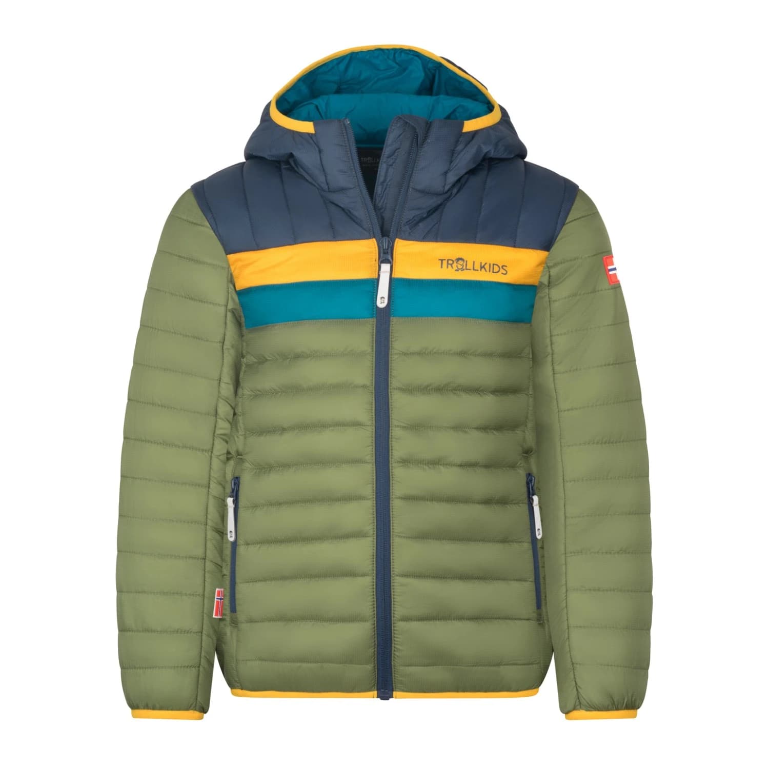 Детско синтетично яке Trollkids Kid's Eikefjord Jacket Synthetic jacket - Moss / Mystic Blue / Golden Yellow