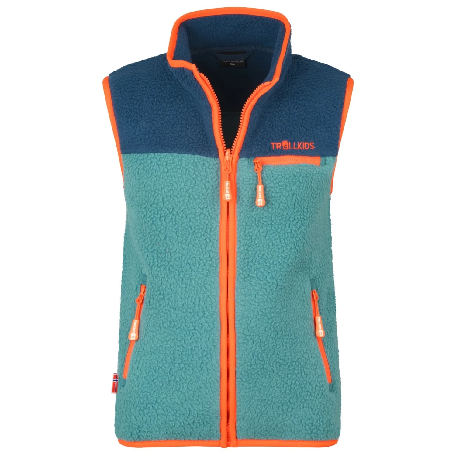 Детски поларен елек Trollkids Kid's Hemsedal Vest Fleece vest - Stormy Blue / Mystic Blue / Flame Orange