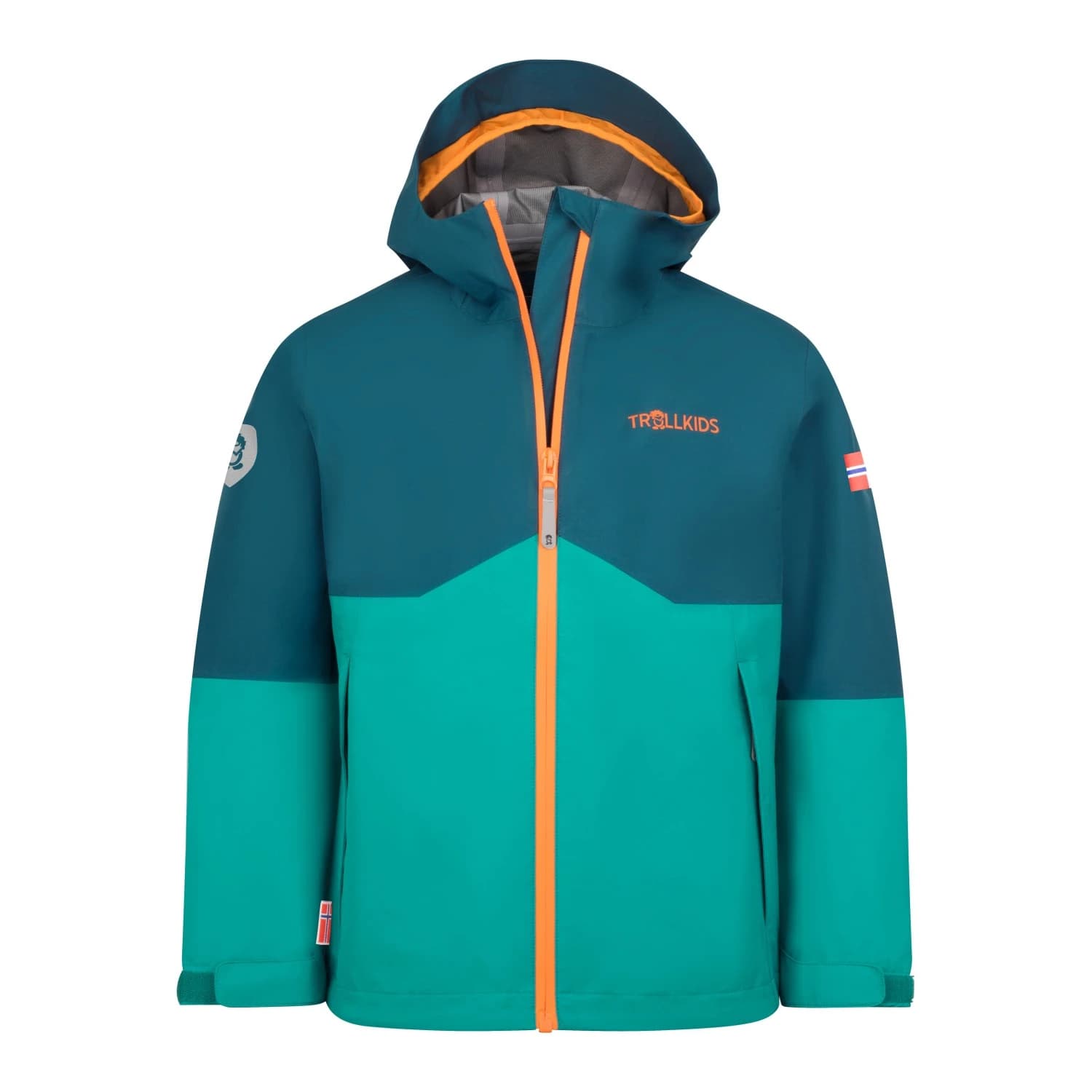 Детско водоустойчиво яке Trollkids Kid's Gjende Jacket Waterproof jacket - Madeira Blue / Sea Green / Sahara Sunset