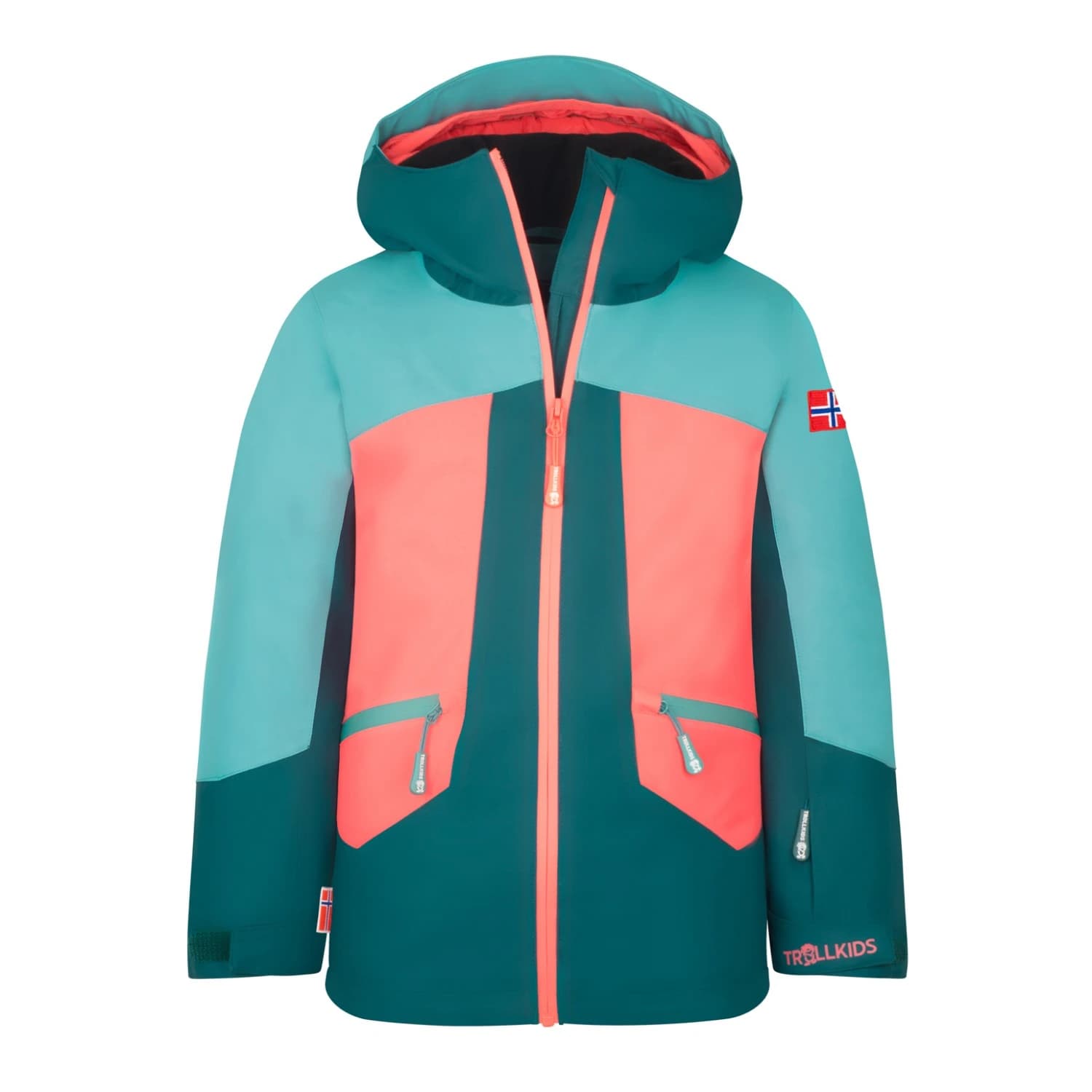 Детско зимно яке Trollkids Girl's Rauland Jacket Winter jacket - Midnight Petrol / Dusty Teal / Coral Pink