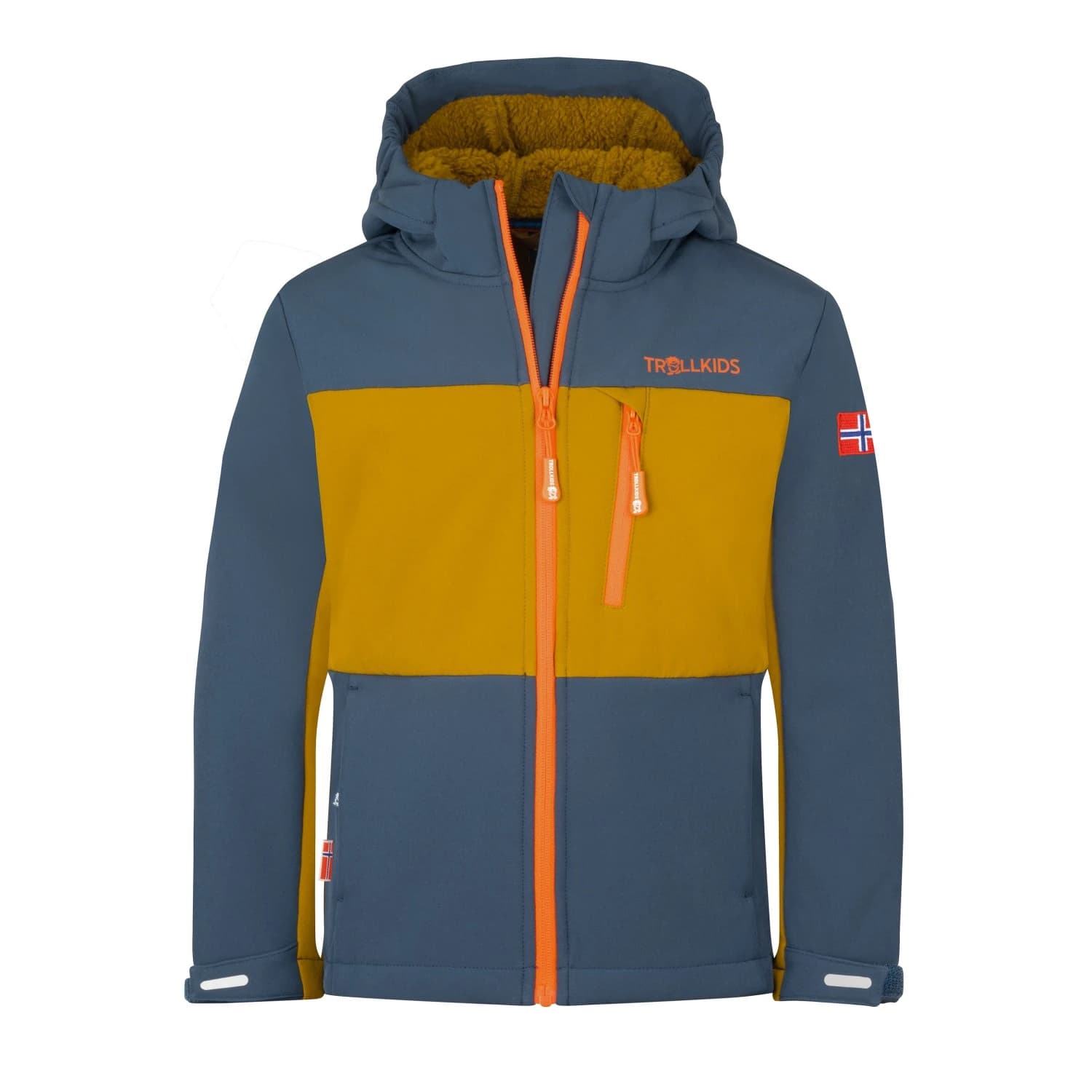 Детско софтшел яке Trollkids Kid's Bergsfjord Winter Softshell Jacket - Bronze / Mystic Blue / Flame Orange